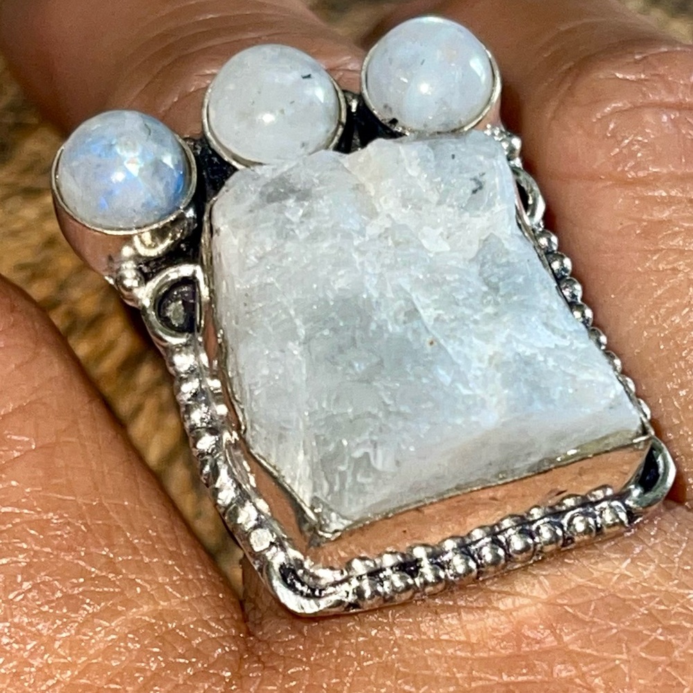 “The Transformational Stone” Rainbow Moonstone Crystal Ring 8 1/2